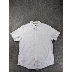 Prince & Fox Shirt Mens XL Blue White Palm Tree Stripe‎ Short Sleeve Button Down